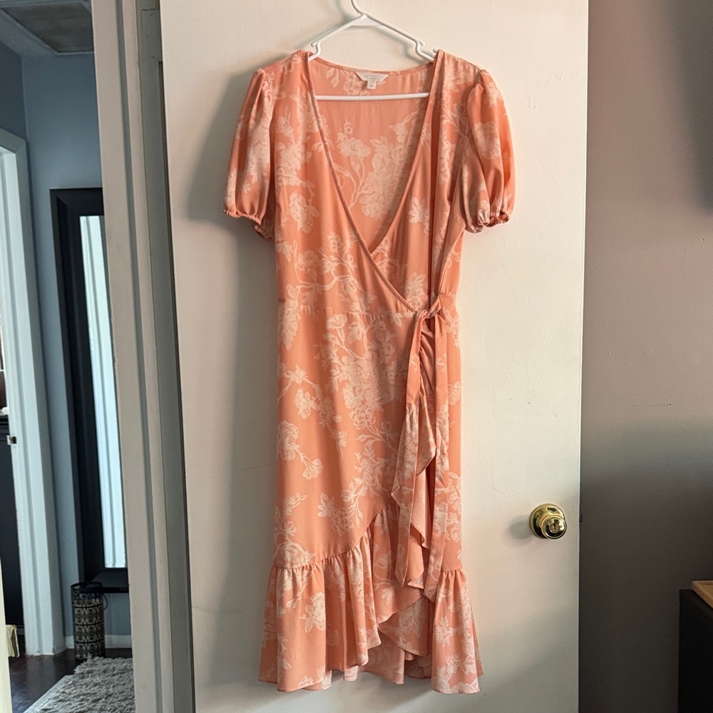 LC Lauren Conrad Coral Floral Midi Dress size L - Picture 1 of 5